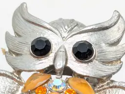 Silver Tone Orange Rhinestone Owl Stretch Fashion Ring Jewelry