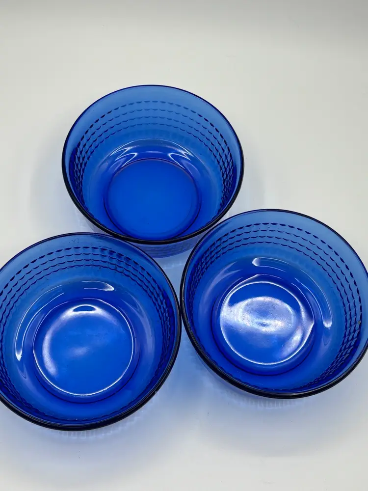 Forte Crisa (FCG3) Cobalt Blue Glass 3 Salad Cereal Bowls (5”) Textured 1 Blem