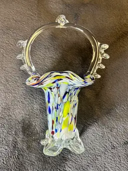VINTAGE MURANO STYLE ART GLASS  MULTI-COLOR BASKET GORGEOUS PIECE