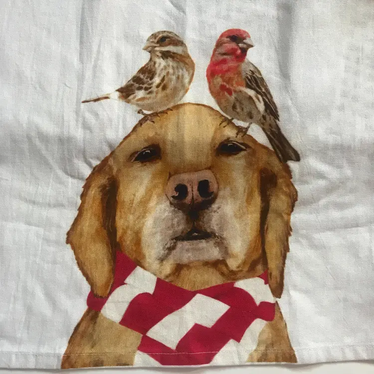 Set of 2 Dish Cloths Yellow Lab Winter Hearts