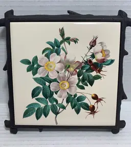 VTG Trivet Tile In Cast Iron. Wild Roses. By Lanka Wall tiles
