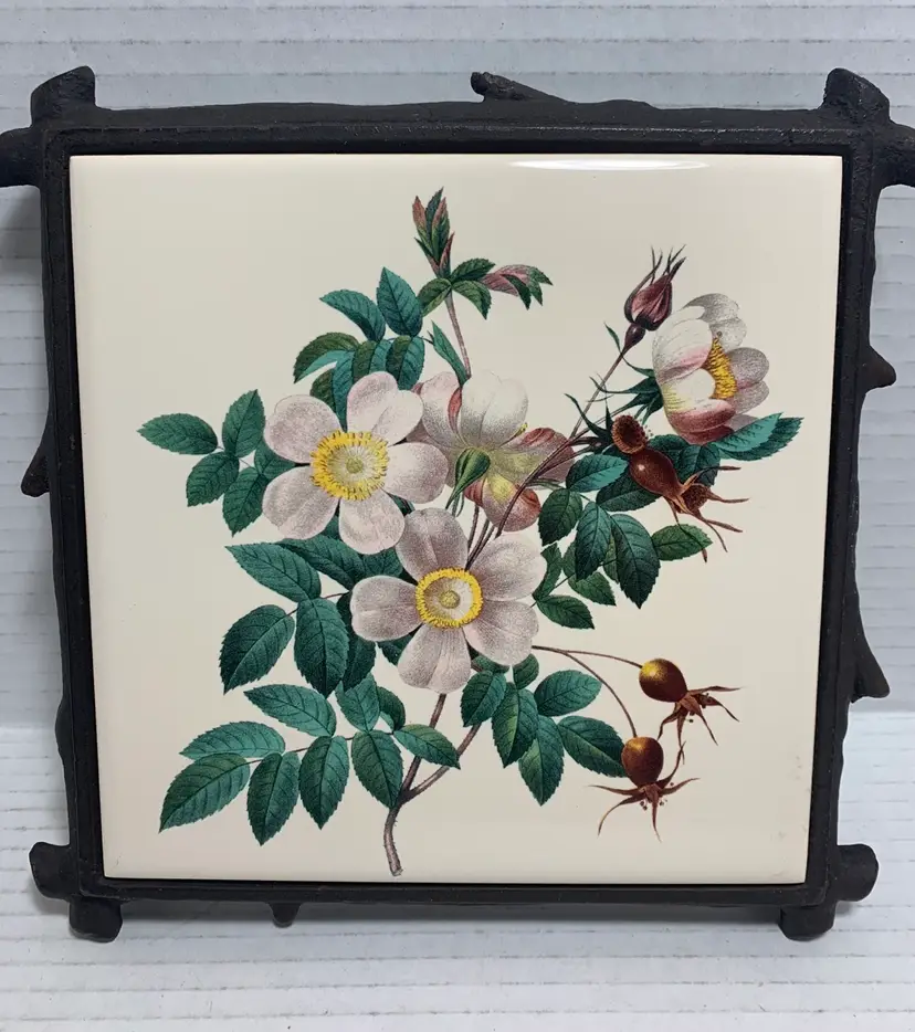 VTG Trivet Tile In Cast Iron. Wild Roses. By Lanka Wall tiles