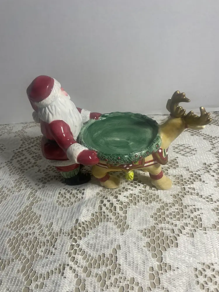 Fitz And Floyd Deer Santa Reindeer Pillar Candle Holder Christmas Holiday Decor