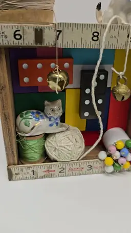 Upcycled Kitty Cat Assemblage Art Shadowbox