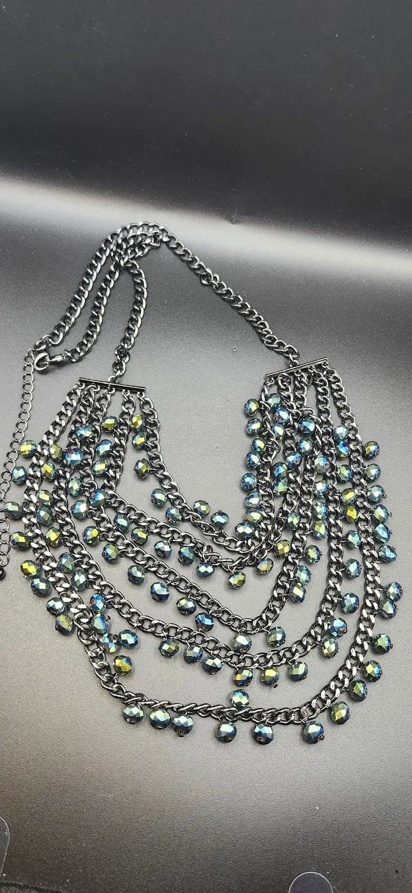 #01 Iridescent Multi-Chain Statement Necklace - NOS