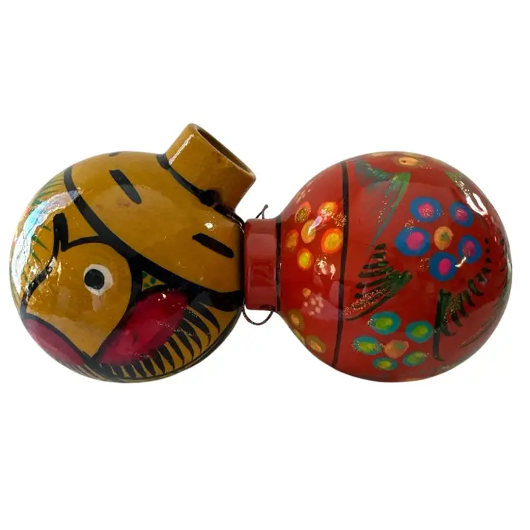 2- Talavera Christmas Balls Ornament Mexican Ceramic Folk Art Pottery Birds