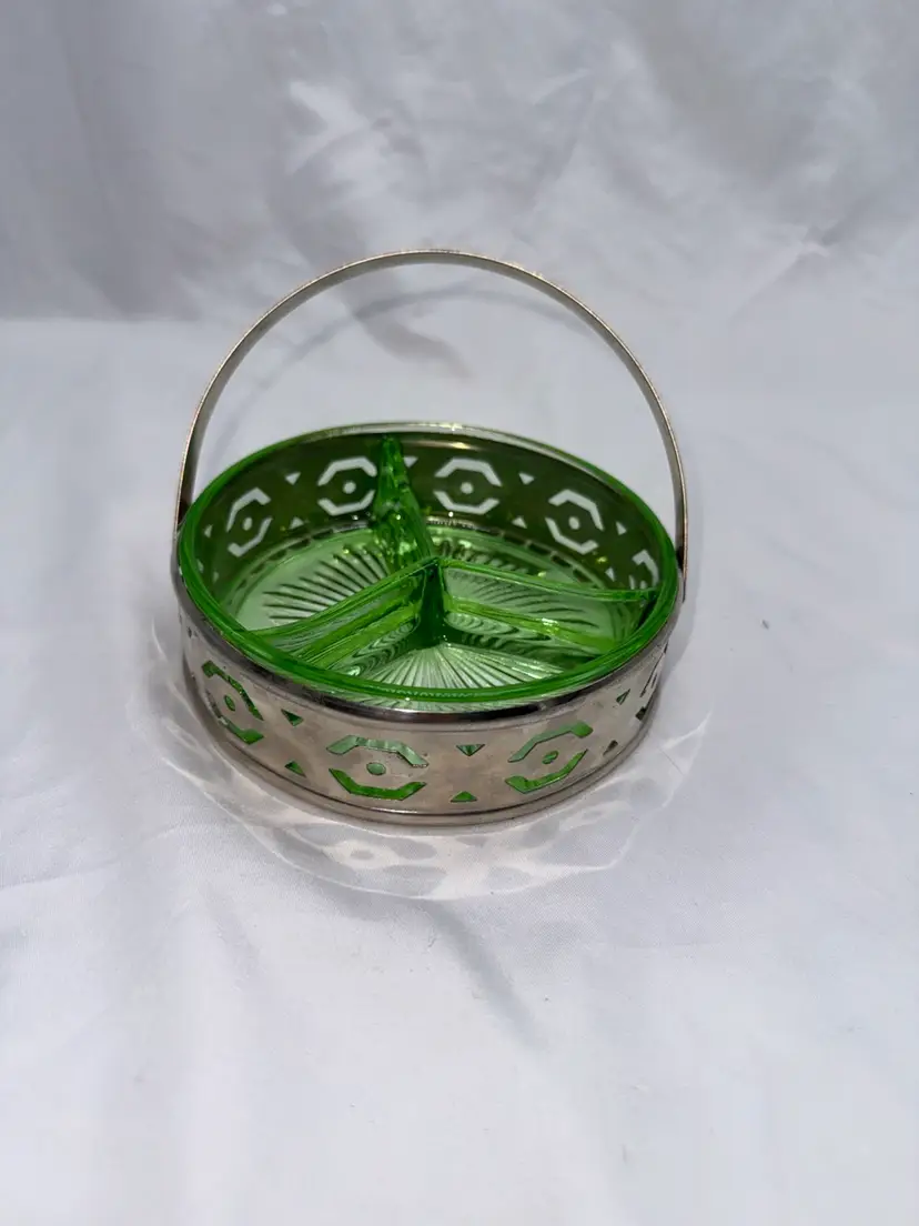 VTV Depression Uranium Glass Relish/divided Dish