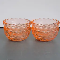#1276 Set Of 4, Jeannette,  Pink Depression Glass Cubist Bowls