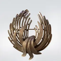 Vintage Trifari Two Tone Silver Abstract Feather Brooch 2 1/2” X 2 “”