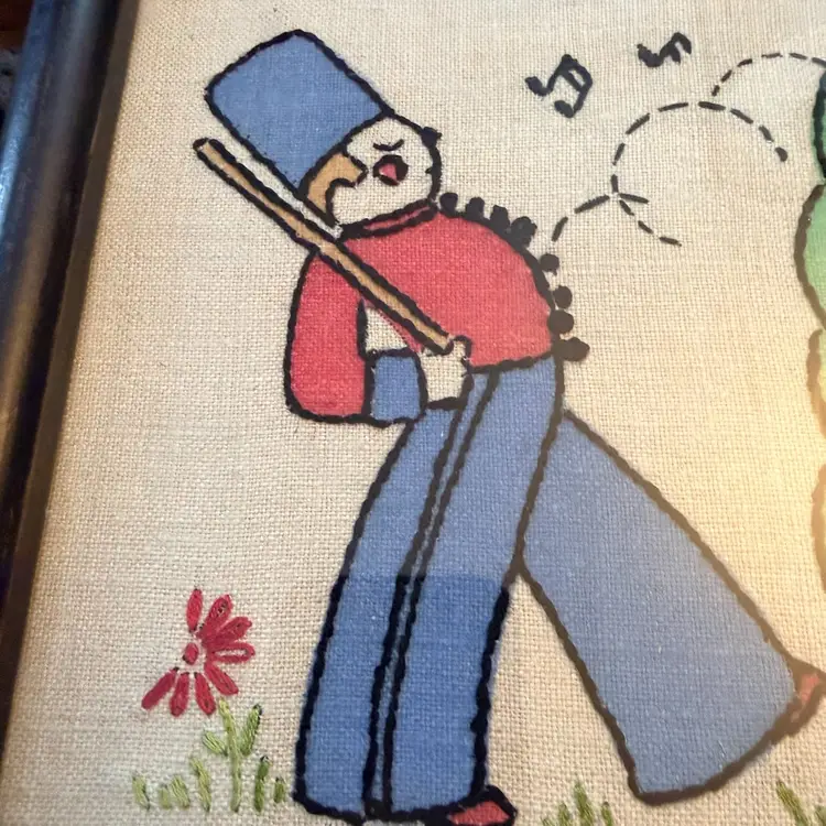 Marching Band Boy With Tree And Dog 9x11 Needle Point  1940’s