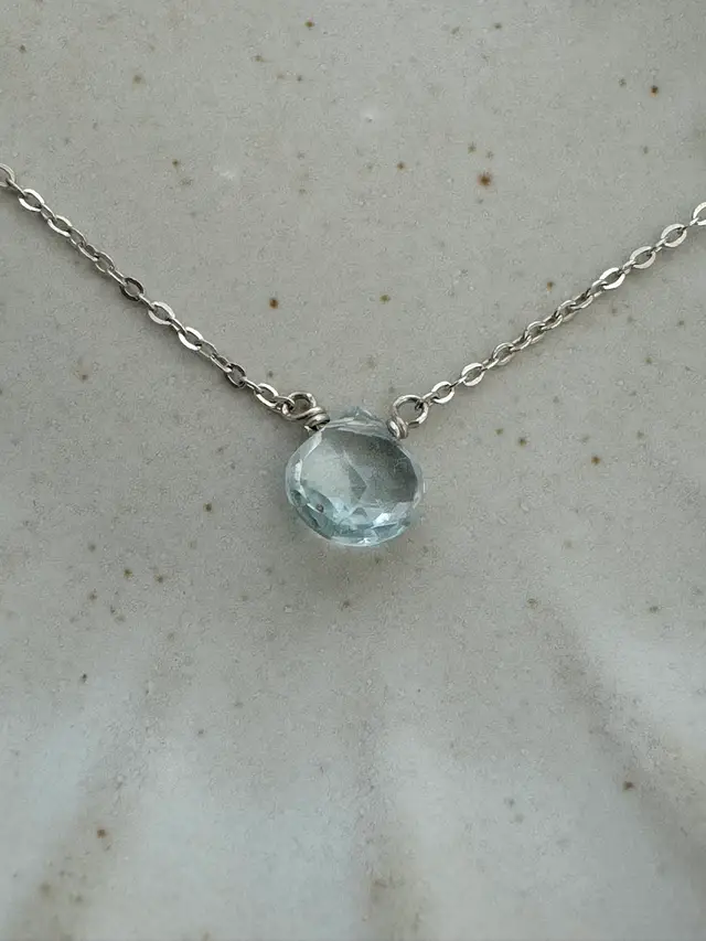 Aquamarine And Silver Necklace 16 1/2”  #70