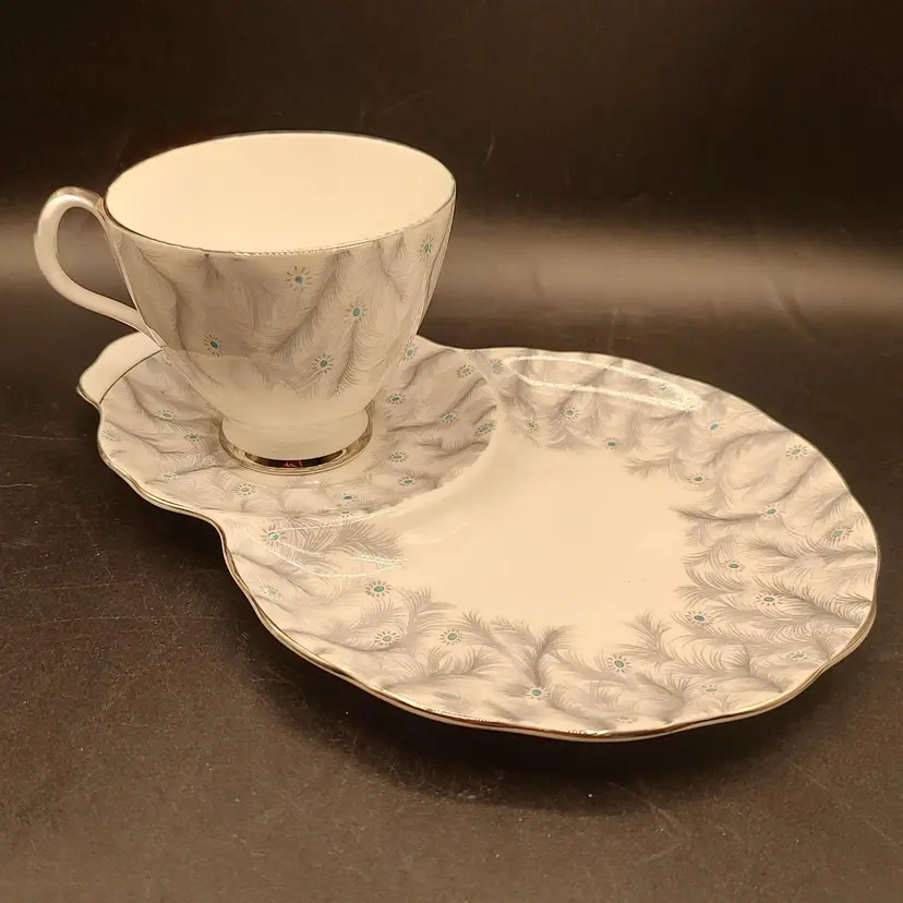 Vtg Royal Albert "Silver Fern" Bone China Snack Plate With Matching Teacup