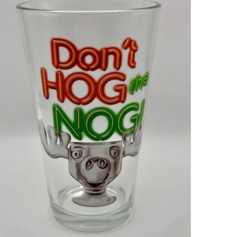 Vintage National Lampoon’s 'Don't Hog the Nog' Moose Glass, Christmas Holiday Drinkware, Silver Buffalo, Made In China