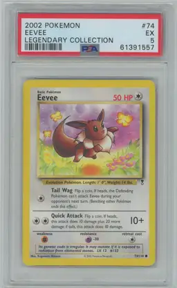 Pokémon 2002 Legendary Collection Unlimited Eevee #74 PSA 5