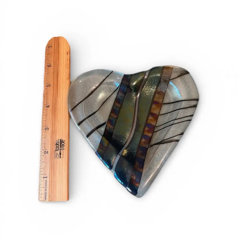 Heart iridescent tray fused glass trinket dish