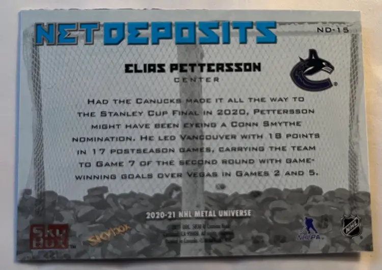 2020-21 Skybox Metal Universe Elias Pettersson Net Deposits