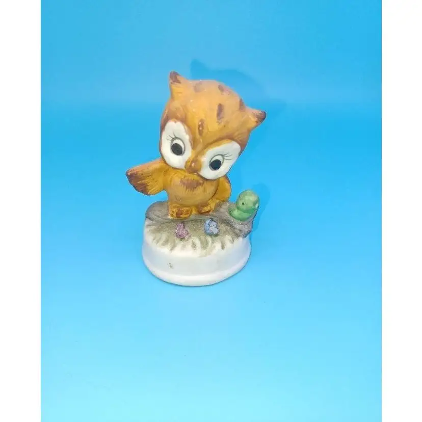 Vintage Napcoware Owl with Green Worm Bisque Figurine