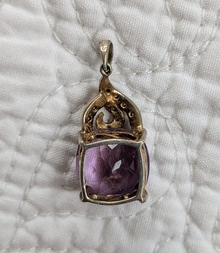 Vintage Sterling Silver Drop Pendant with Amethyst Colored Stone