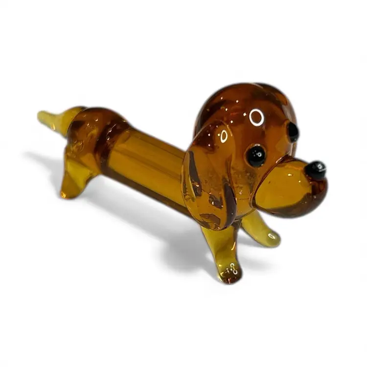 Mini Handblown Dachshund Art Glass Figurine With Christmas Stocking