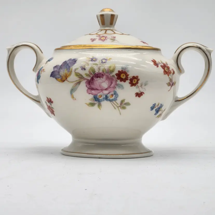 Lamberton Ivory China Linda Lee Sugar Bowl with Lid Floral Gold Trim American