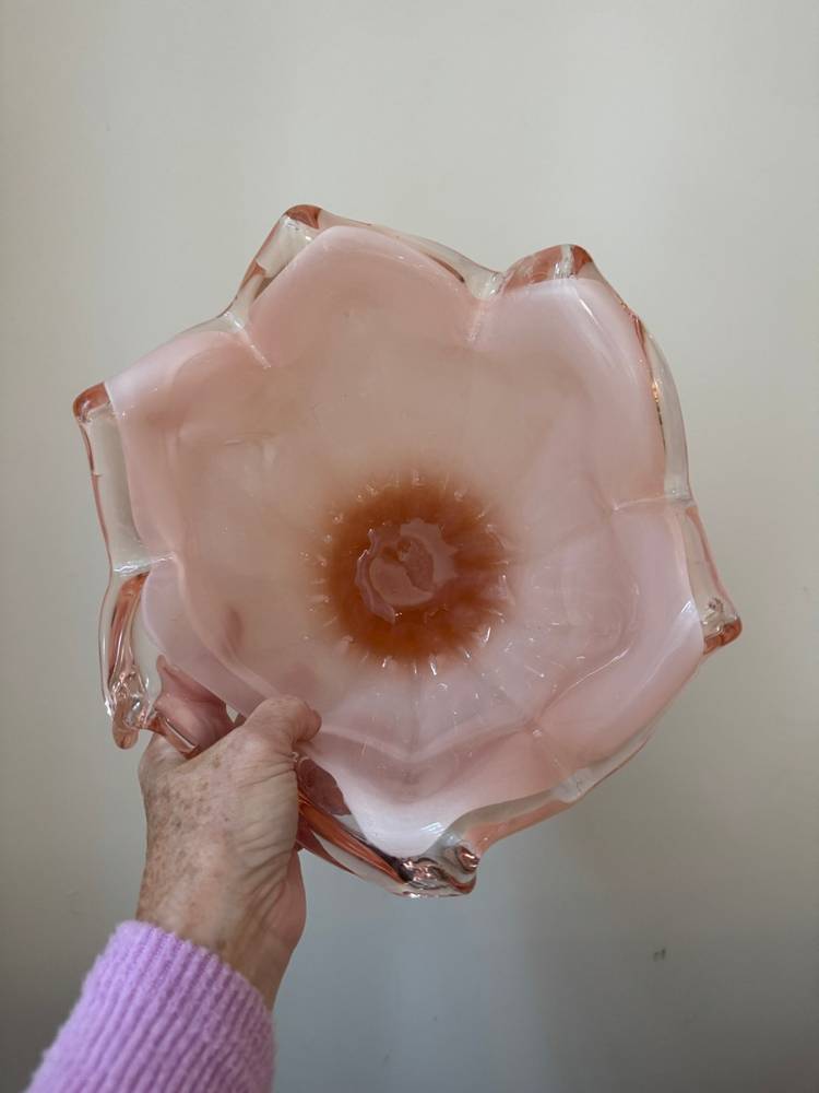 Stunning Murano Pink Handkerchief Bowl/vase 9”x9”; 5” Deep