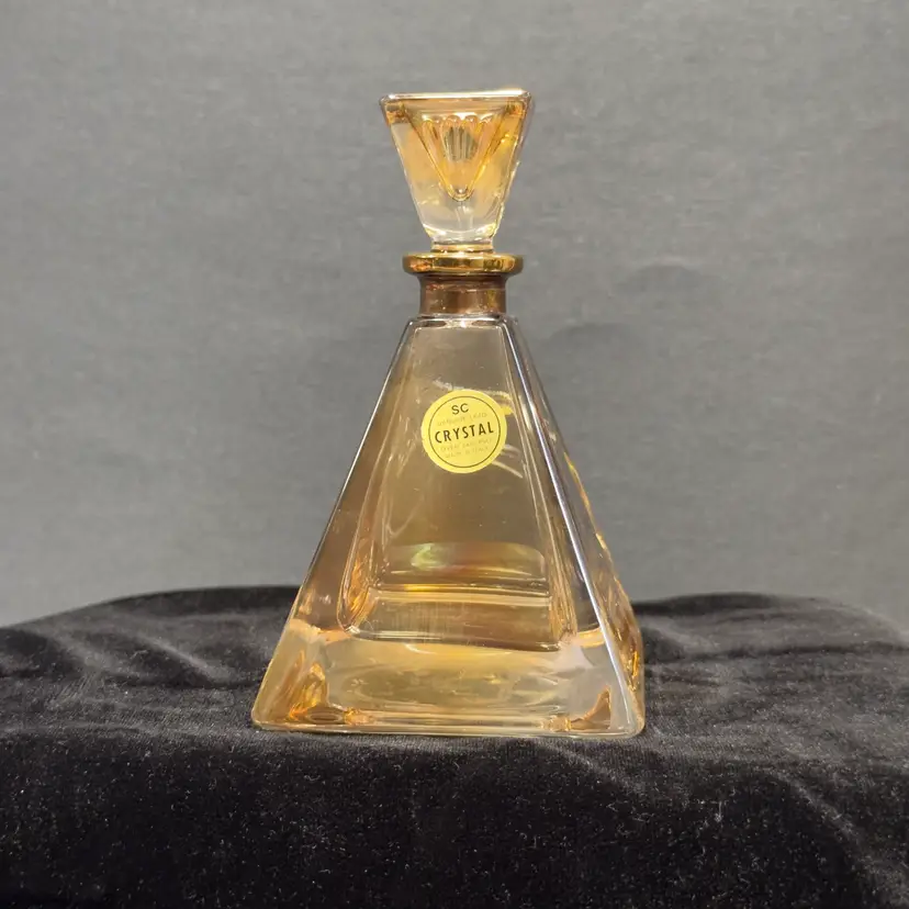 #1435 Light Amber Glass Perfume Bottle, Made in Italy, Pyramid Shape by SC