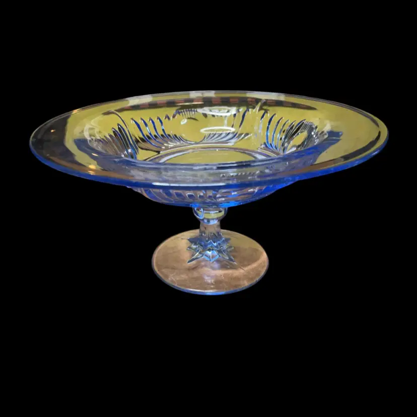 06. Vintage Paden City MAYA Ice Blue Glass Footed Console Bowl