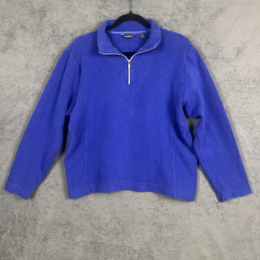 Tommy Bahama Quarter Zip Pullover Womens L Blue Cotton Stretch Casual