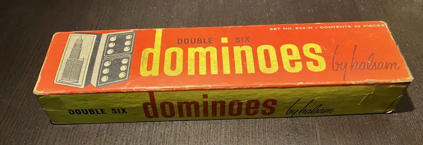 VTG Double Six Dominoes by Halsam Set No.623-W 28 Pieces with Original Box