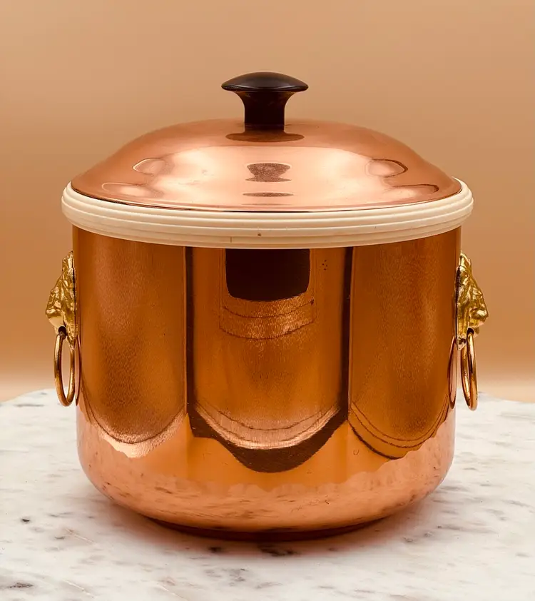 Vintage Coppercraft Guild Ice Bucket With Brass Lion Head Handles