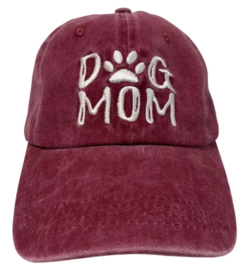 Dog Mom Maroon & White Embroidered Women’s Adjustable Baseball Hat by Aldeal