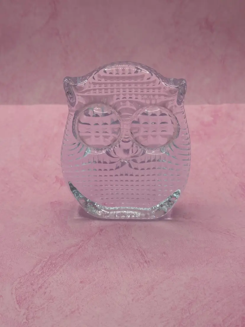 Crystal Owl Swedish Konst Glashyttan Urshult Clear Paperweight