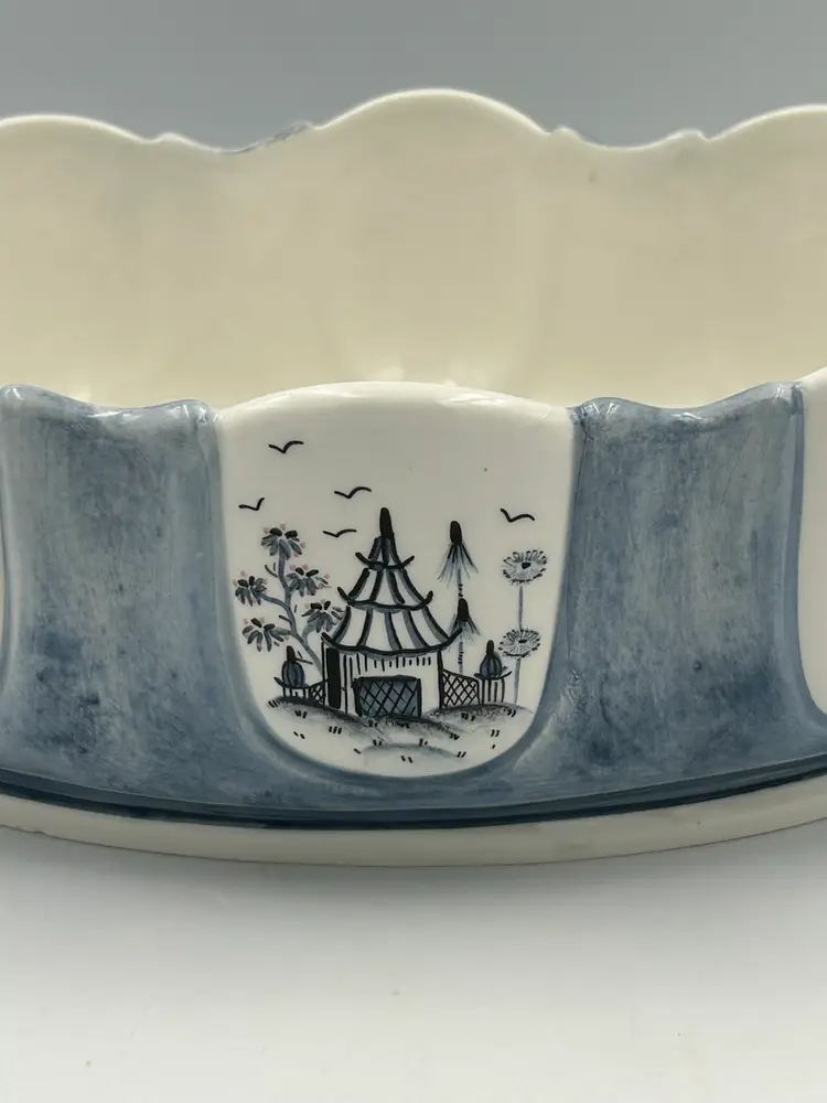 Vintage Greg Matthews ByOggetti Italy, Blue And White Porcelain Large Basket, Pagoda, And Flowers