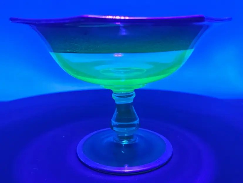 RARE Antique Heavy Silver Overlay Green Uranium Pedestal Dish/Compote