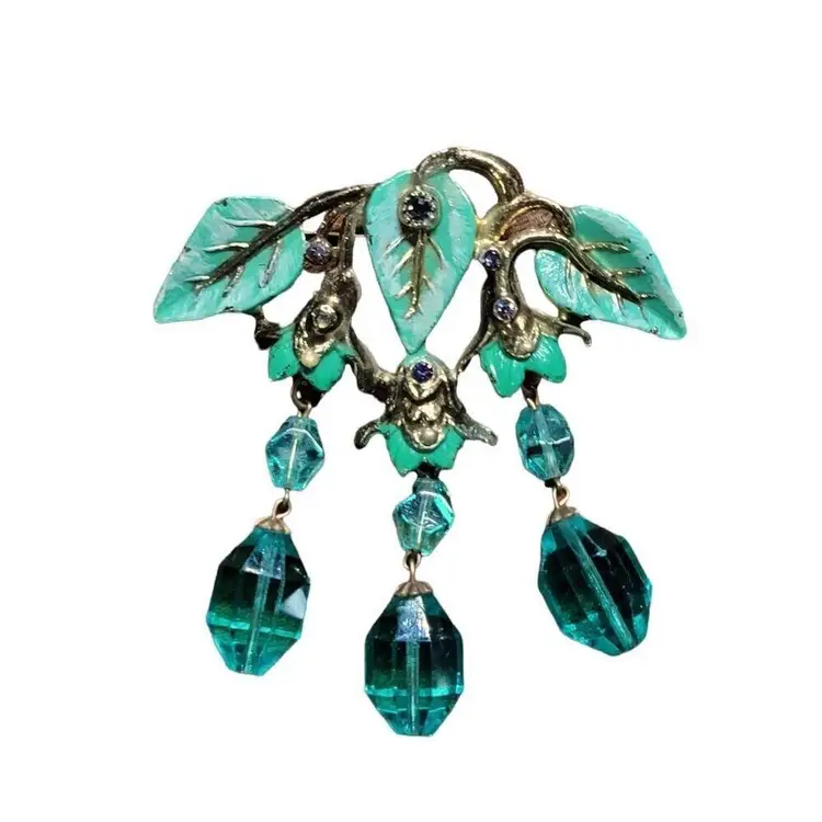 ENAMEL AND GLASS DANGLE DROP BROOCH