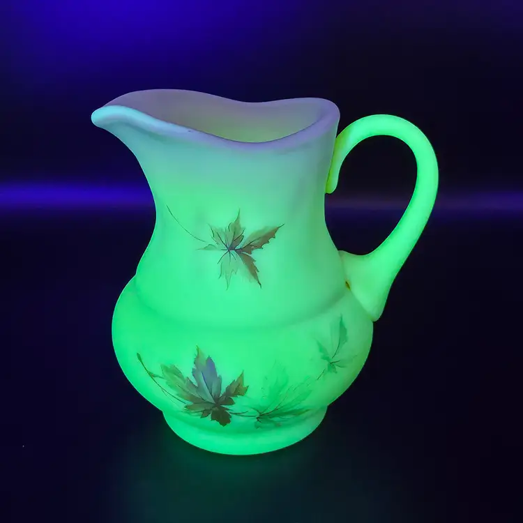 Fenton Burmese Autumn Leaves Cream Pitcher UV Glows
