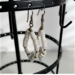 Vintage Ocean Tumbled Puka Shell Bead Hoop Earrings
