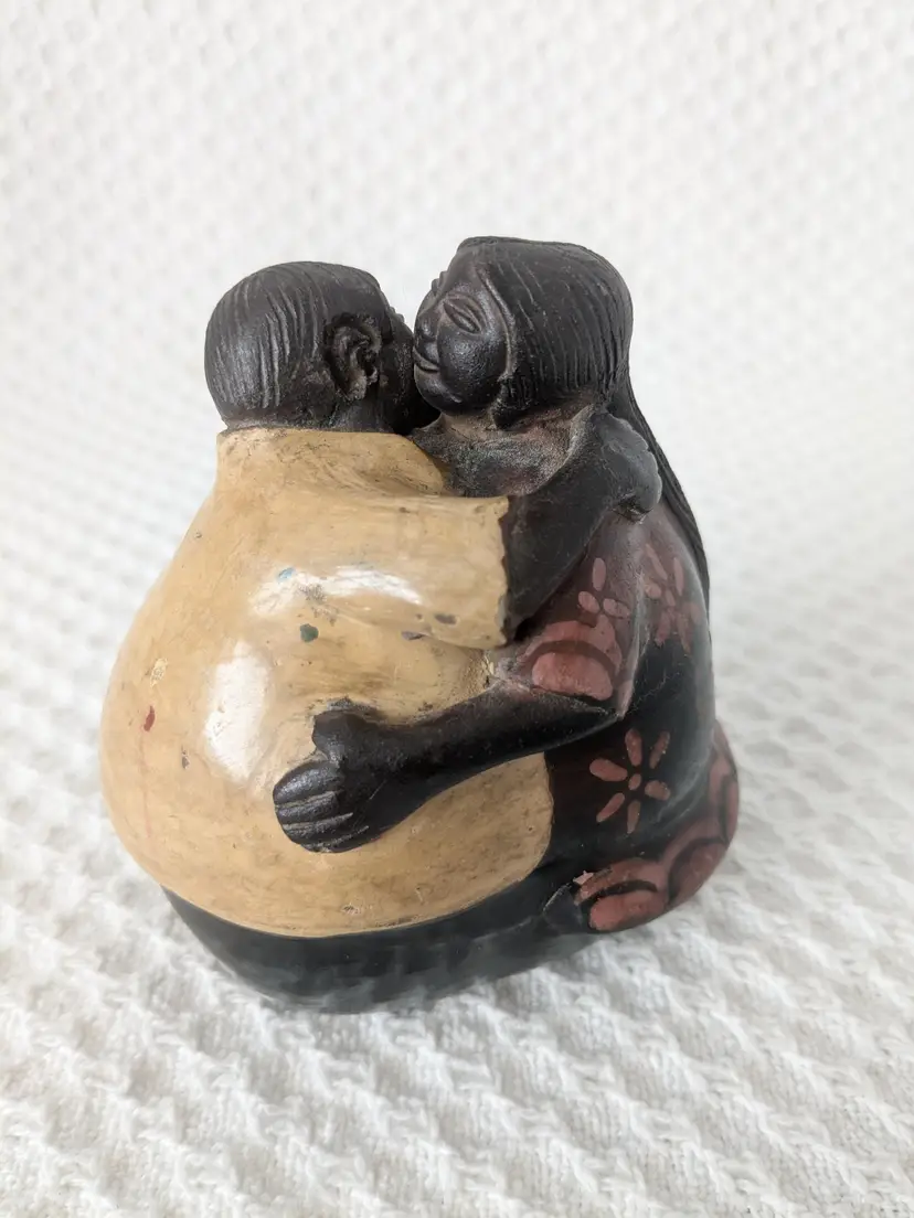 Peruvian Chulucanas Dancing Lovers Sculpture Pottery Peru Artist Silva Signed 4 Inch By 4 Inch