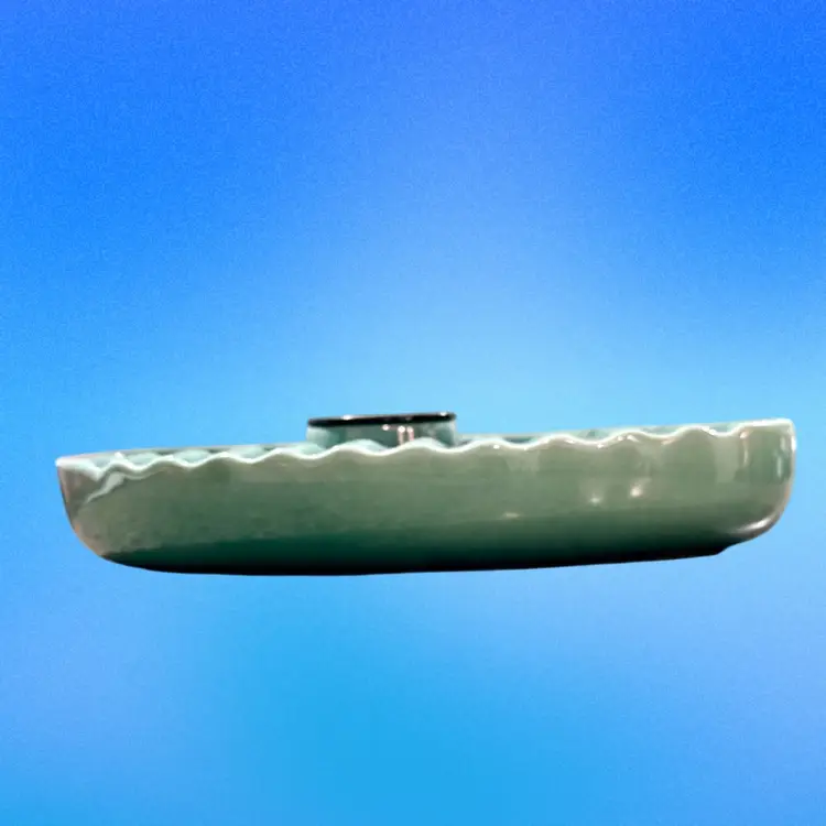 Vintage Signed Hyde Park No. 1970 Holland Manufacturing Co MCM Teal Ceramic Ashtray with Gothic 'B’ Medallion USA