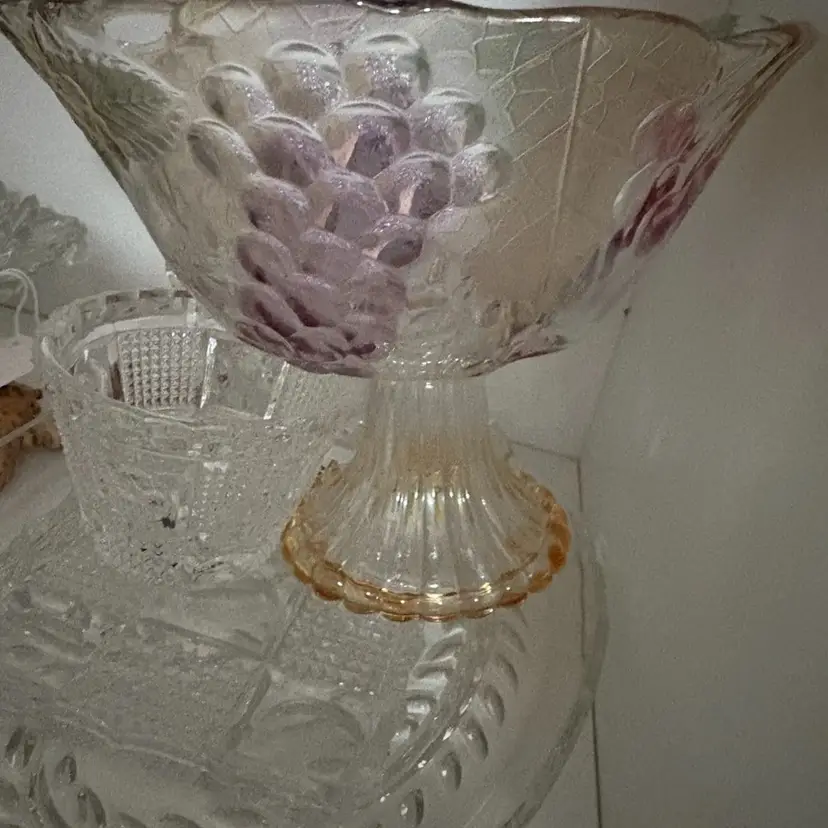 Vintage Mikasa Wild Orchard Colorful Glass Pedestal Bowl