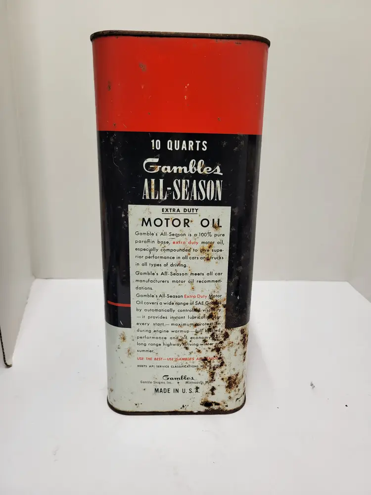 Vintage Gambles - Large 10 Quart - All Season Extra Duty Motor Oil Can 10 qt