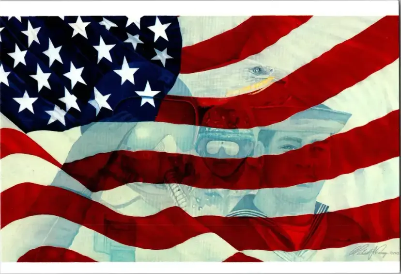 Postcard United States Navy Reflection of Freedom American Flag USA Red White Blue -  891