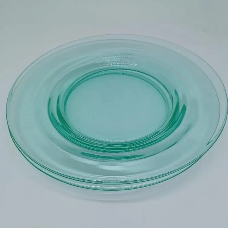 2 Antique Uranium “Vaseline Glass” Salad/Cake plates GLOWS w blacklight