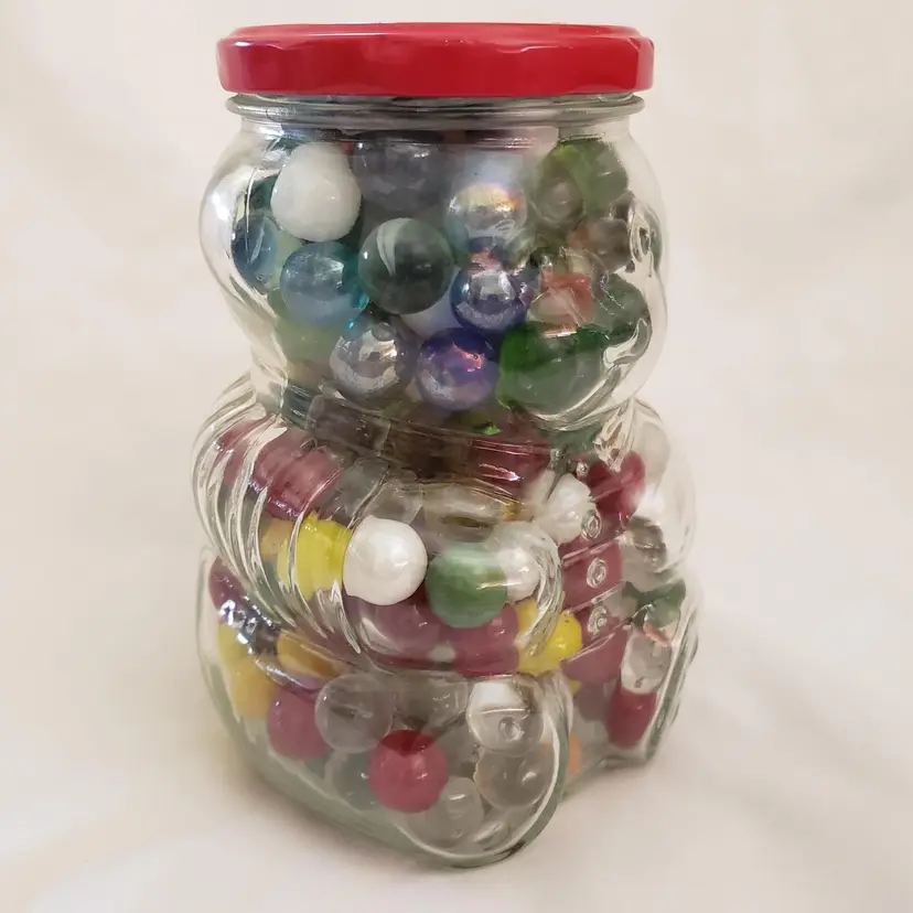 Marbles Clear Glass BEAR Strawberry Jam Jelly Jar 6" Kraft Foods 1988 Vintage