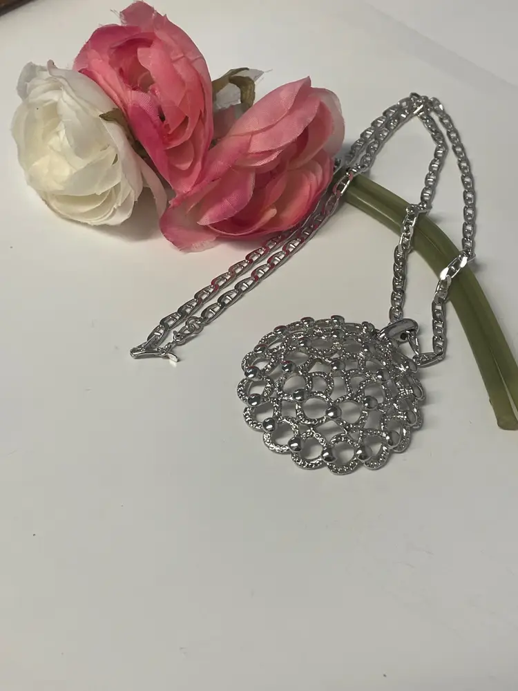 Vintage Monet Silver Tone Brutalist Modernist Pendant Necklace, 22" Chain