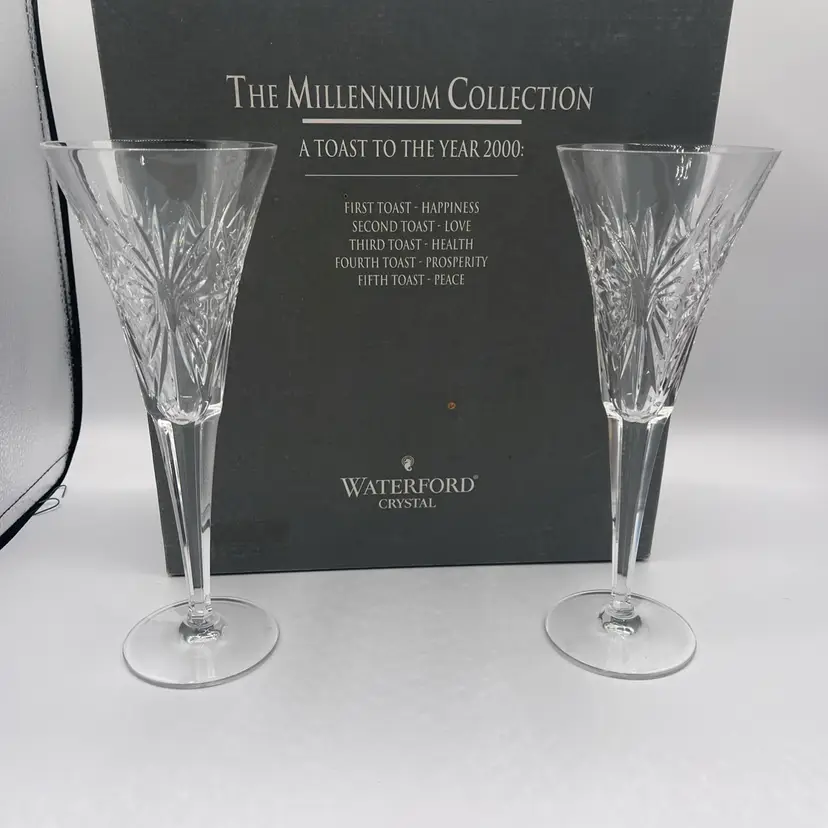 Waterford Millennium Champagne Health Toasting Flutes Starburst Pair In Box