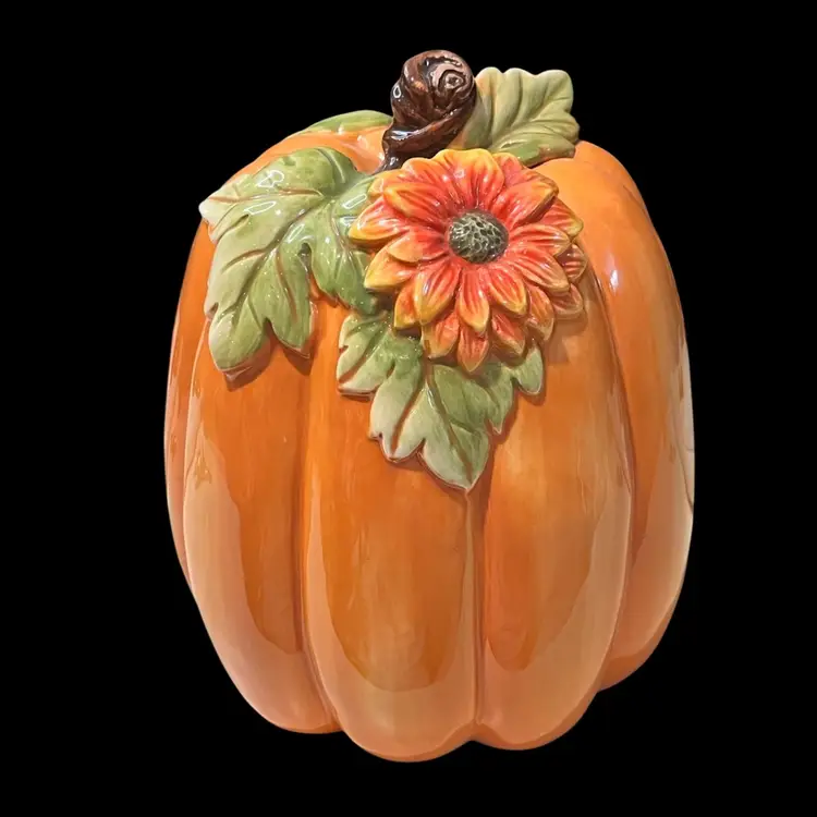 Fitz and Floyd Harvest Halloween Tall Flower Pumpkin Figurine 7” Tall