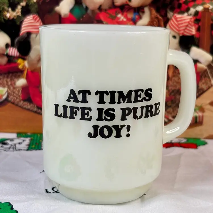 “At Times Life Is Pure Joy!” - Snoopy Milk Glass Mug