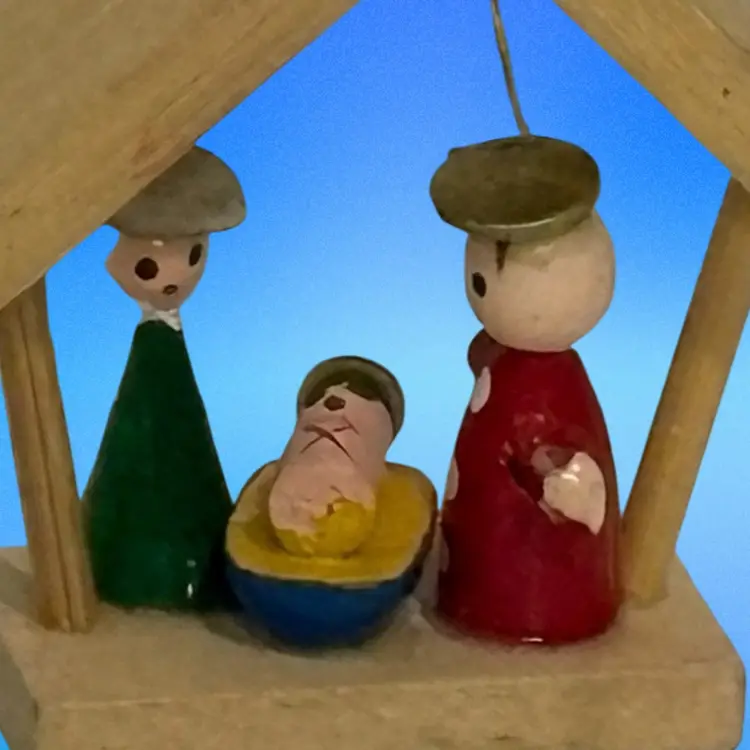 # 6 of 6 Vintage Handcrafted, Hand Painted Miniature Wood Folk Art Christmas Ornament