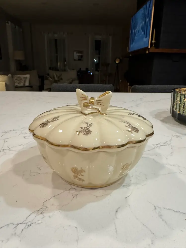 Vintage Floral Ceramic Dish with Bow Handle